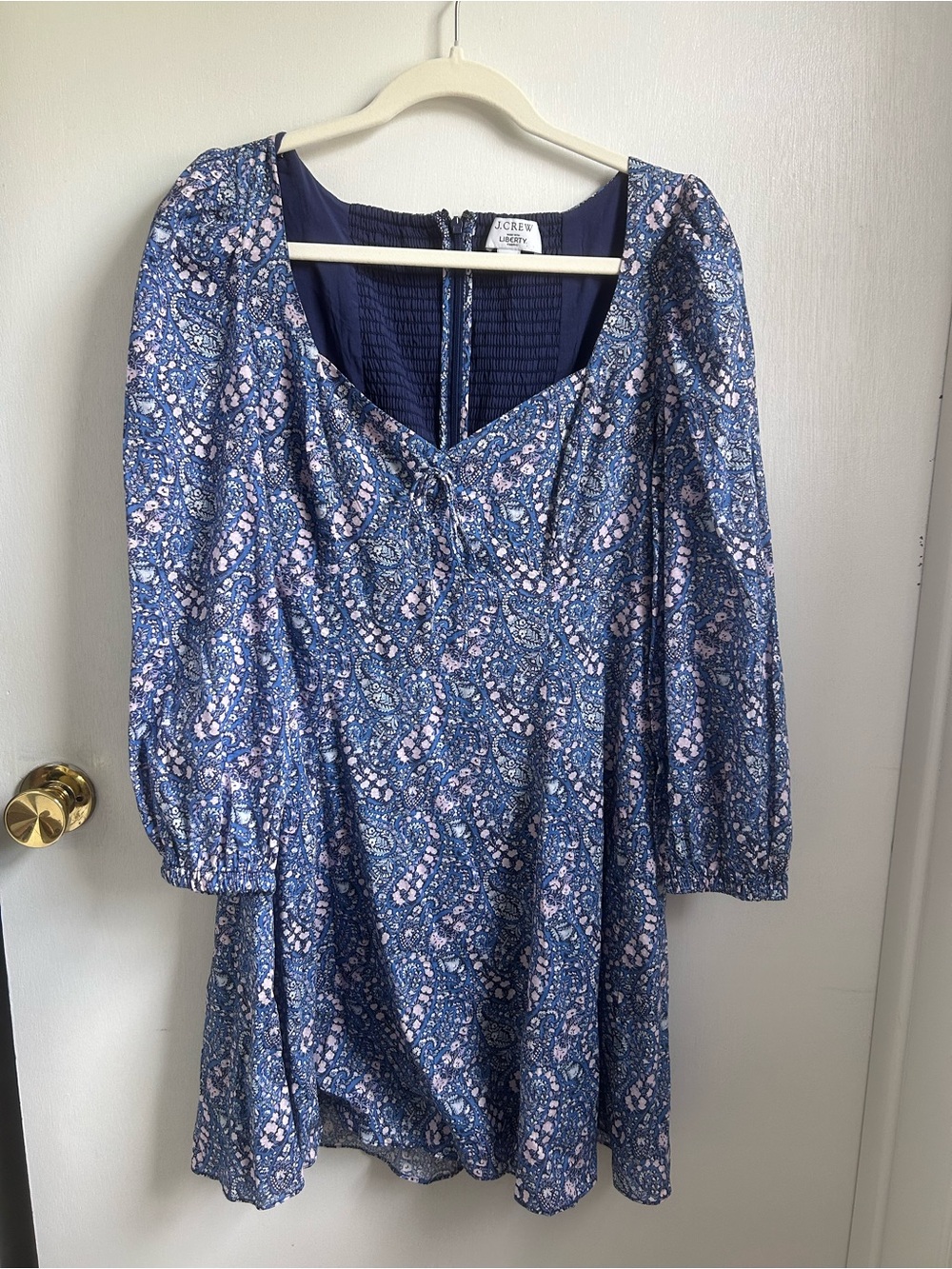 J. Crew Liberty Fabric - Blue Paisley Long-Sleeve V-Neck Mini Dress